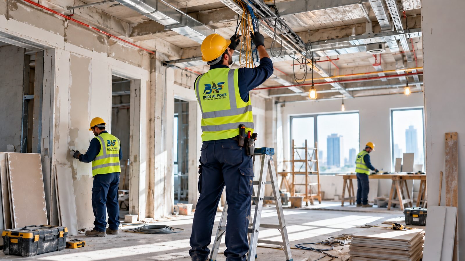 Illustration of a renovation team at work